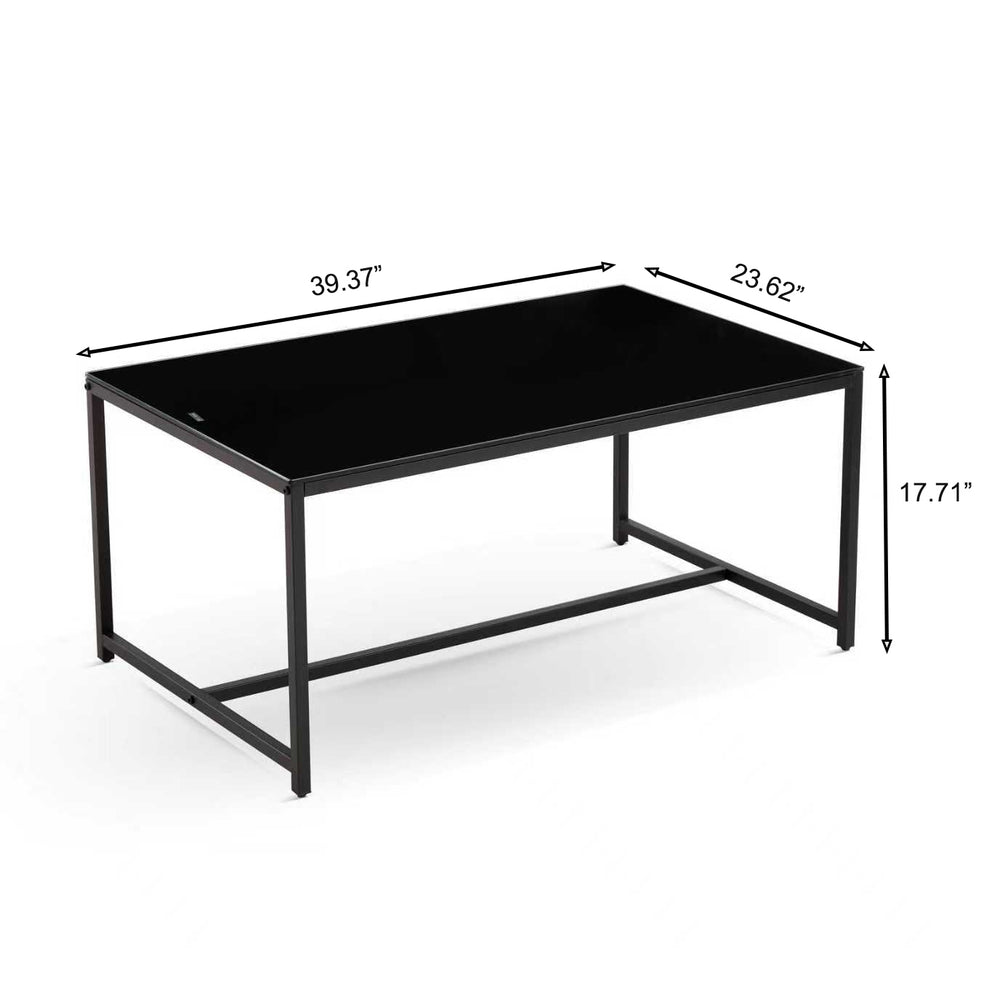 English Elm Black Glass Coffee Table - Versatile Tempered Glass & Metal Legs For Modern Living Room & Patio Use W1718P362677