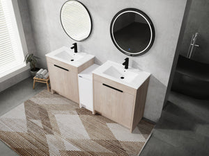 English Elm 72 Inch Freestanding Bathroom Vanity With Ceramic Sink, Soft-Close Doors & Ample Storage Solutions W999S00318