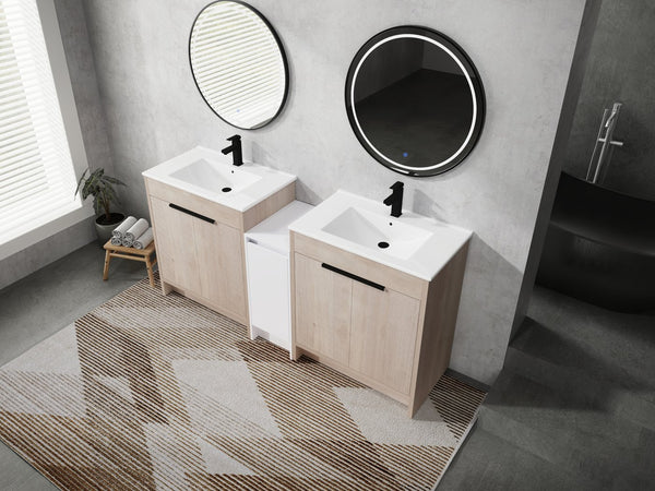 English Elm 72 Inch Freestanding Bathroom Vanity With Ceramic Sink, Soft-Close Doors & Ample Storage Solutions W999S00318