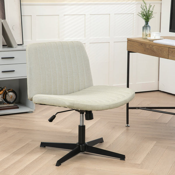 English Elm HOMCOM Wide Armless Office Chair with Breathable Linen Fabric, Thick Foam Padding, Tilt & Swivel Beige W2225P200765