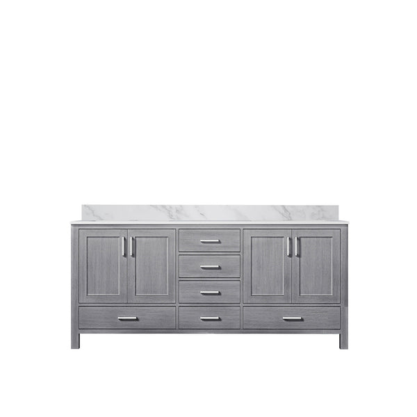 English Elm Distressed Grey Double Bath Vanity 72" W X 22" D With Elegant Carrara Marble Top & Ample Storage B2731P258917