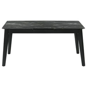 English Elm Bellingham Black Faux Marble Dining Table with Self-Storing Extension Leaf and Splayed Legs, Versatile Elegance B062P354064