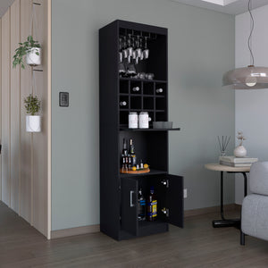 English Elm Kevil 71-Inch Tall Bar Cabinet with 12-Bottle Cubbies, Stemware Rack, Pull-Out Shelf, Modern Storage Black 42 L x 19 W x 9 H B070P188835