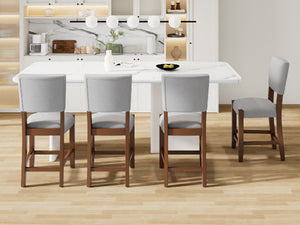 English Elm Mid Retro Counter Stools Set of 4 — Linen Upholstered Backed Bar Chairs with Solid Wood Legs, Durable 250lb Capacity Grey N752P269653E