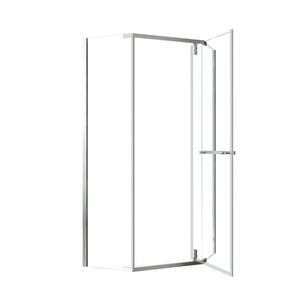 English Elm Corner Frameless Neo-angle Pivot Shower Enclosure with Tempered Glass and Sleek Hardware Brushed Nickel W637P348806