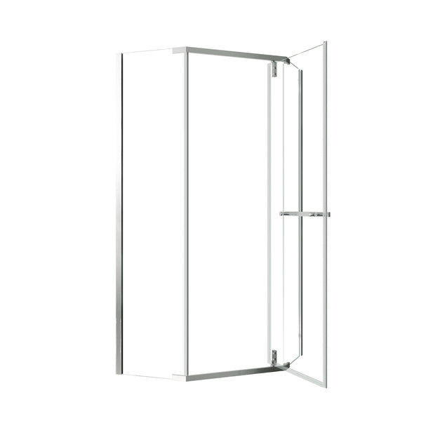 English Elm Corner Frameless Neo-angle Pivot Shower Enclosure with Tempered Glass and Sleek Hardware Brushed Nickel W637P348806