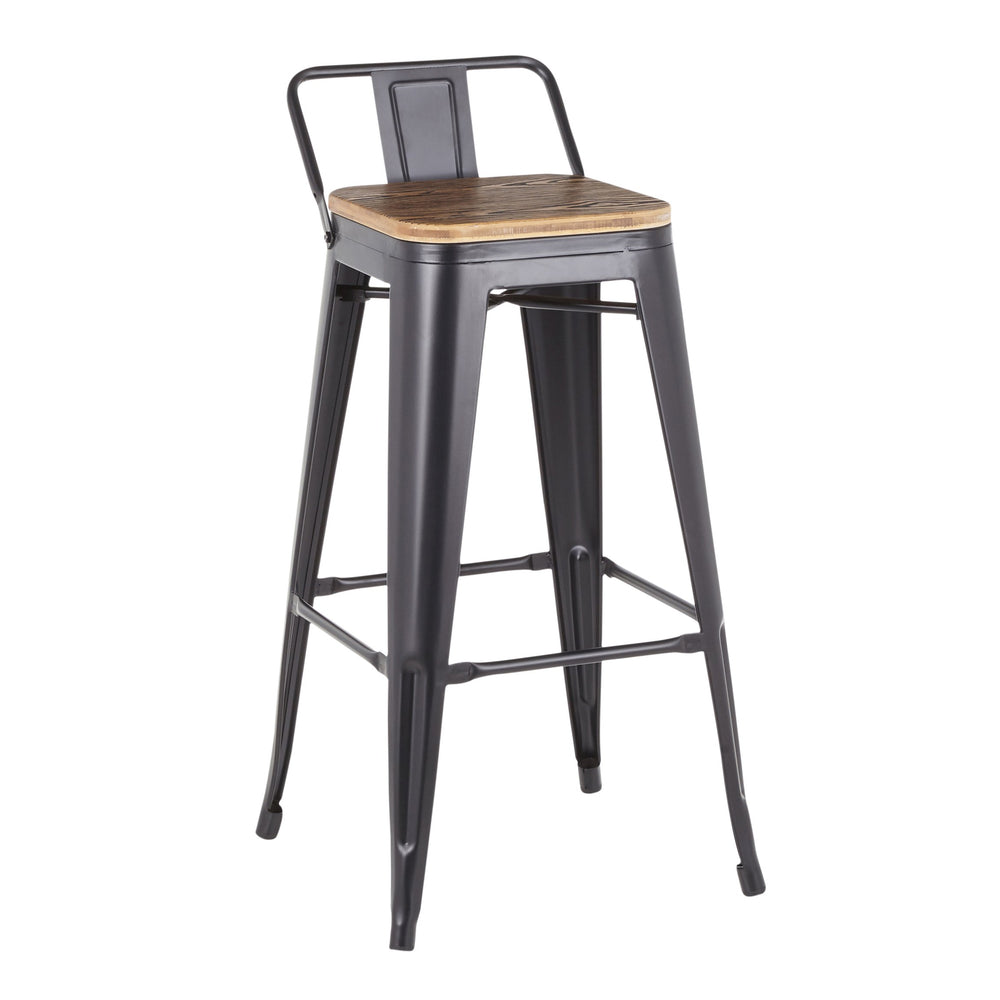 English Elm Low Square Back Industrial Barstools Bamboo Seat Steel Frame for Home Bar Set of 2 B202P222308