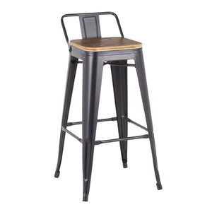 English Elm Low Square Back Industrial Barstools Bamboo Seat Steel Frame for Home Bar Set of 2 B202P222308