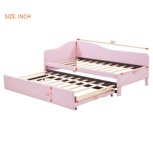 English Elm Twin Upholstered L-Shaped Daybed with Pop-Up Trundle, Space-Saving Guest Bed with Slats Kit and 400lb Capacity Pink SF000193AAH