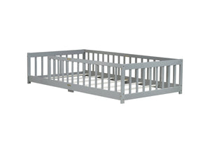 English Elm Twin Floor Bed With Safety Guardrails, Eco-Friendly Rubberwood Design, Modern Low-Profile Comfort W504P286394-GIGA