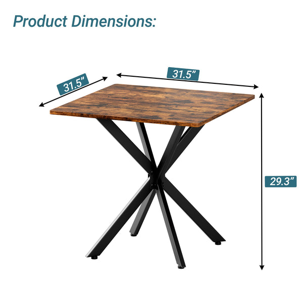 English Elm Rustic Square End Table Steel X Frame Base Wood Grain Top for Living Room or Office Rustic Brown W1820P404205