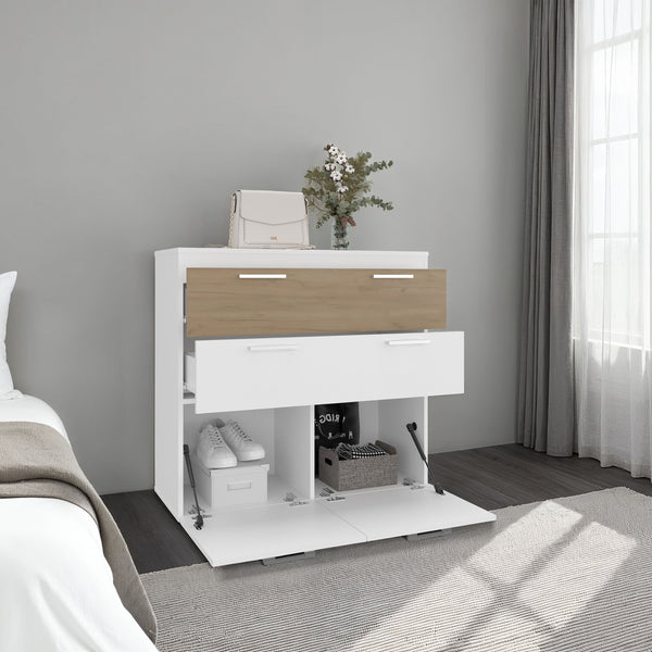 English Elm Belton Bedroom Dresser with Pull Out Drawers Drop Down Doors and Interior Shelving B200P445765