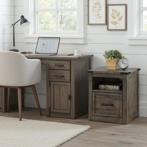 English Elm Storehouse Industrial Rustic File Cabinet Smoked Grey Hardwood with Iron Rivet Hardware B108P468548