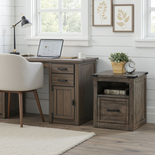 English Elm Storehouse Industrial Rustic File Cabinet Smoked Grey Hardwood with Iron Rivet Hardware B108P468548