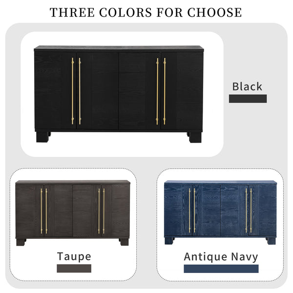 English Elm Trexm Ash Veneer Buffet with Gold Handles Matte Black Lacquer Dining Storage N715P232696B