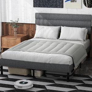 English Elm Queen Upholstered Platform Bed Fabric Headboard 14 Inch Storage No Box Spring T3963P384846
