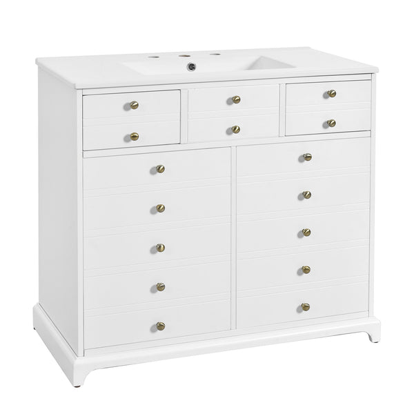 English Elm 36'' Bathroom Vanity with Ceramic Sink Combines Retro Solid Wood Frame, Soft-Close Drawers & Ample Storage White N710P195628K