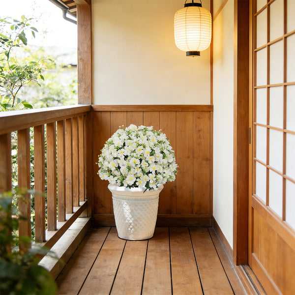 English Elm 24-inch Faux Snow Lotus Potted Arrangement Uv Resistant Lifelike Floral Set of Two Green,White W2945P458455