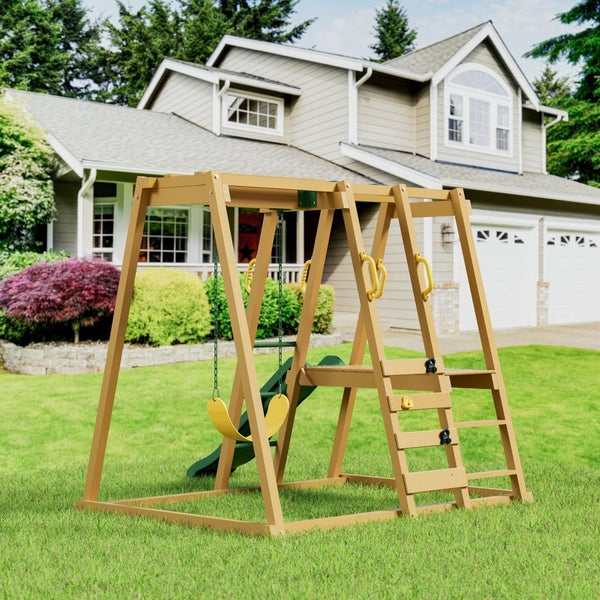 English Elm Epic Backyard Playset with Slide Dual Swings Sandbox and Fir Wood Frame W2992P246442