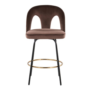 English Elm Fixed-height Swivel Counterstools with White Upholstery Gold Footrest Set of 2 Espresso B202S01791