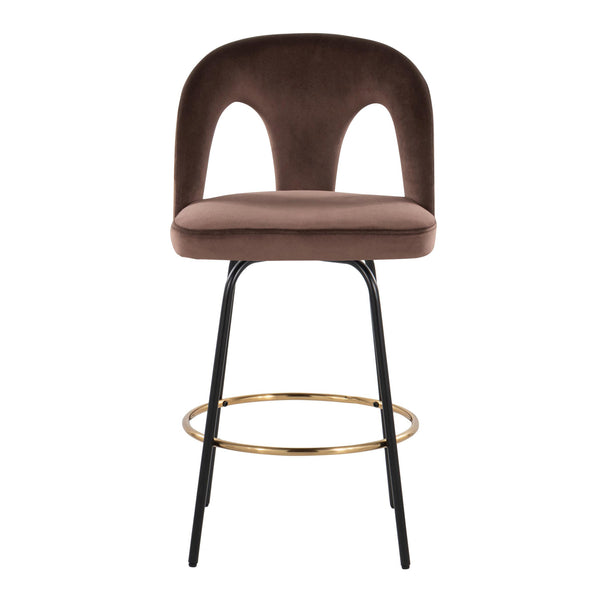 English Elm Fixed-height Swivel Counterstools with White Upholstery Gold Footrest Set of 2 Espresso B202S01791