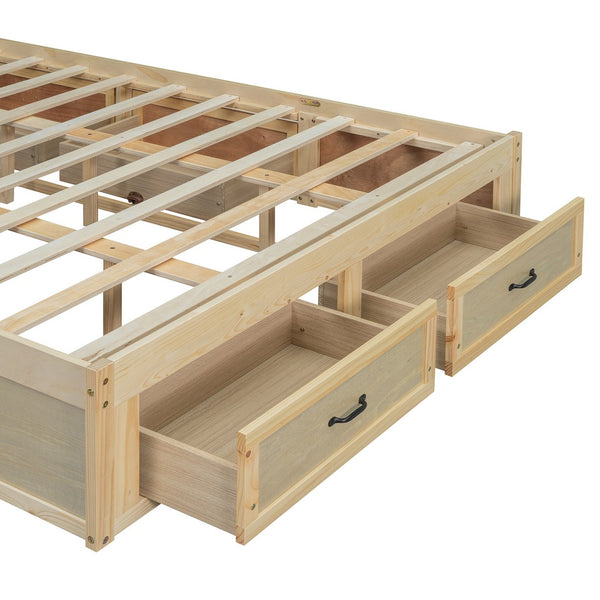 English Elm Queen Platform Bed with Six Storage Drawers Low Profile Frame for Modern Bedrooms Antique Natural N708P263022N-1