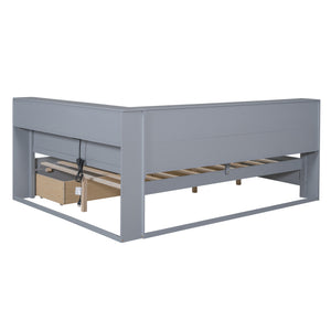 English Elm Wooden Full Size Daybed with 2 Storage Drawers Built-in Usb Charging Modern Frame N733S170505E