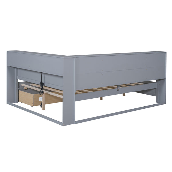 English Elm Wooden Full Size Daybed with 2 Storage Drawers Built-in Usb Charging Modern Frame N733S170505E