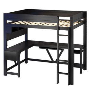 English Elm Wood Full Size Gaming Loft Bed With Integrated Desk, Charging Station & Led Lights - Black Finish N7090004022B-GIGA
