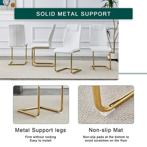 English Elm Table 5-Piece Set: Elegant White Marble Round Dining Table With Gold Legs & 4 Pu Upholstered Chairs W1151S02491-GIGA