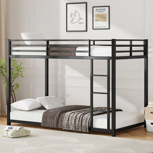 English Elm Twin Low Profile Metal Bunk Bed with Ladder, Black Steel Frame, Guardrail Safety, Easy Assembly, Durable W2904P372194