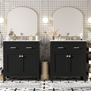 English Elm 60" Modern Bathroom Vanity Set with Double Ceramic Sinks, Soft-Close Doors, Flip Drawer & Storage Black N729P000002B