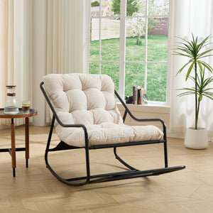 English Elm Outdoor Rocking Chair Steel Frame Corduroy Cushion Modern Armless Patio Lounge Seat W640P443543