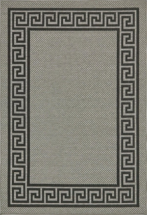 Unique Loom Outdoor Border Greek Key Machine Made Geometric Rug Gray, Black/Gray/Silver 6' 1" x 9' 0"