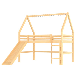 English Elm Full Size Pine Loft Bed with Slide Tent Panels Led Lights and Play Space Below W1580S00291