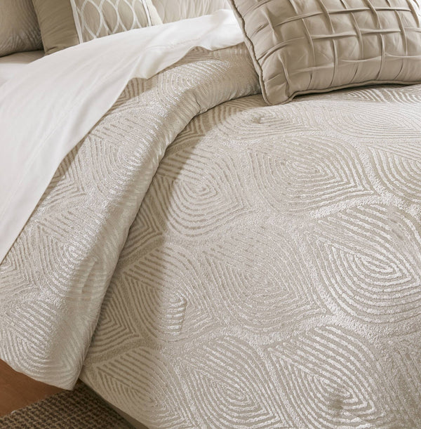 English Elm 10-piece California King Velvet Jacquard Comforter Set Layered Bedding with Microfiber Shams Champagne B035P482942