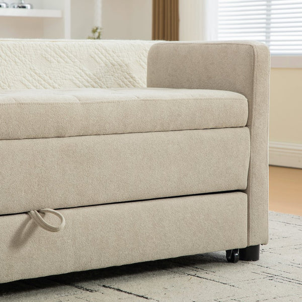 English Elm 58.27" Wide Napped Fabric Upholstered Storage Bench Rolled Armrest Caster Wheels Entryway Griege W3189P445991