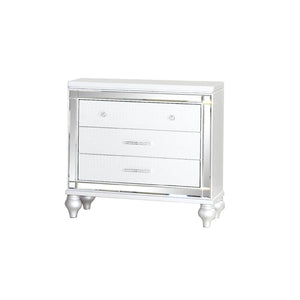English Elm Sterling Glam 3-Drawer Nightstand White with Beveled Mirror, Crocodile Texture & Crystal Handles G150108475