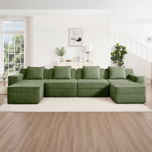 English Elm Modular 4-Seat U-Shape Sectional Sofa - Cloud-Like Comfort, Plush Corduroy, Ottomans & Pillows! W3041S00336