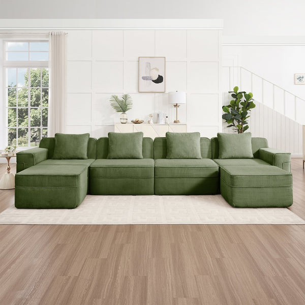 English Elm Modular 4-Seat U-Shape Sectional Sofa - Cloud-Like Comfort, Plush Corduroy, Ottomans & Pillows! W3041S00336