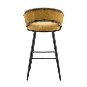 English Elm Set of 2 Chenille Upholstered Counter Stools with Iron Legs for Kitchen Islands Black,Yellow W3875P370852