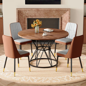 English Elm Table and Chair Set Round Walnut Mdf Top Hourglass Base with Four Pu Leather Seats Brown,Light Gray,Walnut+Black W1151S04841