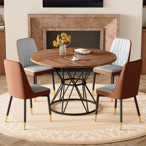 English Elm Table and Chair Set Round Walnut Mdf Top Hourglass Base with Four Pu Leather Seats Brown,Light Gray,Walnut+Black W1151S04841