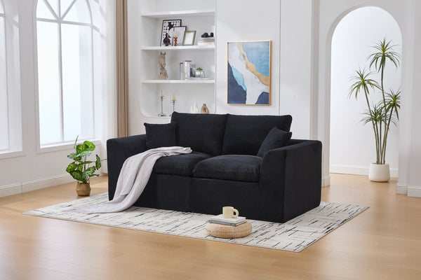 English Elm UNITED Cloud Couch Modular Sectional Sofa with Corduroy Cover, Ergonomic 2-Seater, No Assembly Needed Black W1568P371120
