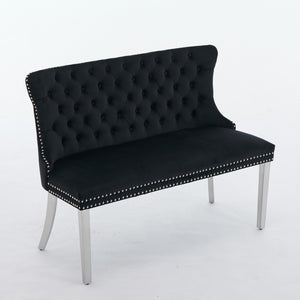 English Elm Velvet Double Dining Loveseat Bench - Chic Mid-Century Modern Velvet Seating For Two, Black W1143P362521-GIGA