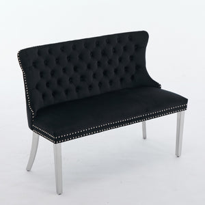 English Elm Velvet Mid-Century Double Dining Loveseat Bench with Hand-Tufted Buttons, Wingback Comfort, Luxe Seating W1143P362521 W1143P362521