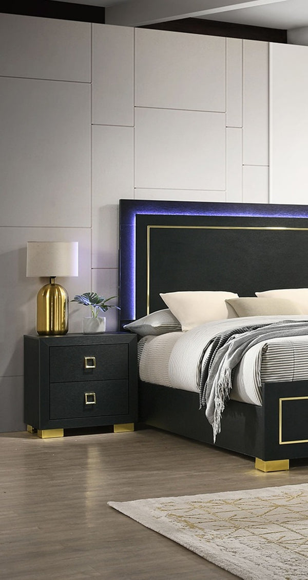 English Elm Gorgeous Vintage-Inspired Nightstand with Square Pull Handle and Metal Legs — Retro Chic Bedroom Accent Black 26 L x 18 W x 27 H B011P326195