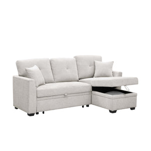 English Elm 76.5" Chenille Tufted Sectional Sleeper Sofa with Reversible Chaise and Hidden Storage B2748S00005