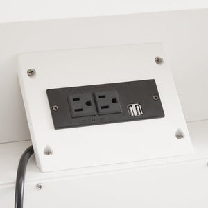 English Elm Open Dresser Nightstand with Charging Station and Open Shelf, 2 Drawers, Solid Wood Legs, Farmhouse Appeal White W1693P216932