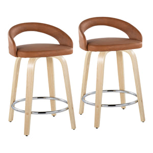 English Elm Fixed-height Swivel Counterstools Faux Leather Seat Wood Legs Chrome Footrest Set B202S01756